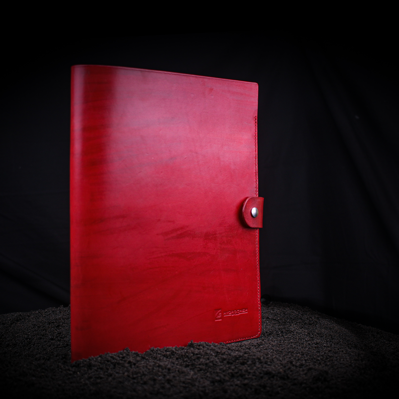 A4 red leather book cover closed 