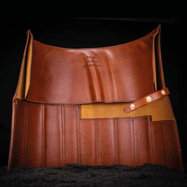 company branded leather chisel roll case
