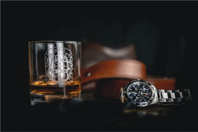 coupland leather whisky tumbler with watch