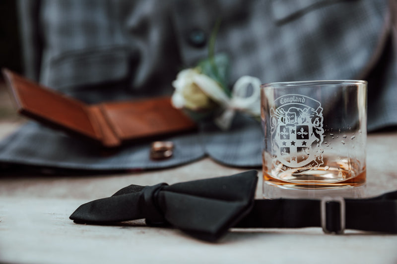 coupland leather whisky tumbler and dicky bow