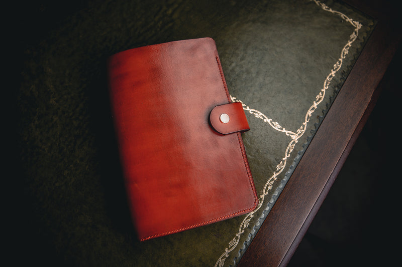 A5 mahogany leather book cover closed