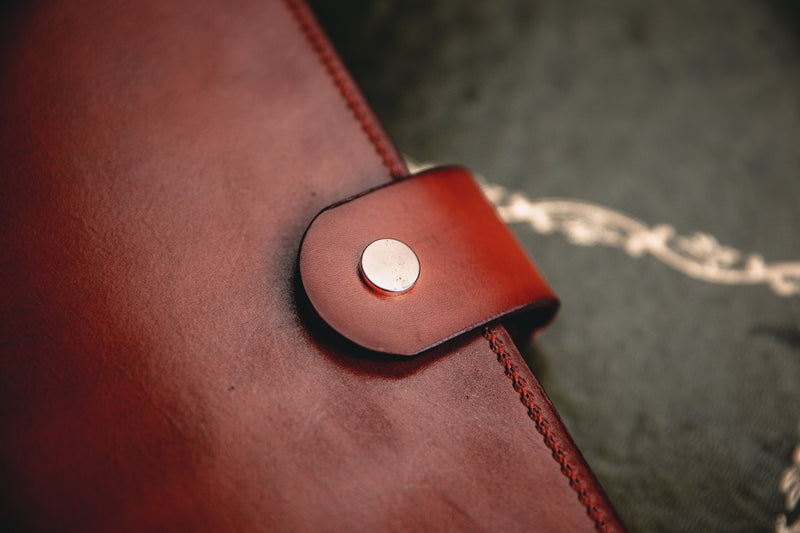 A5 mahogany leather book cover closed