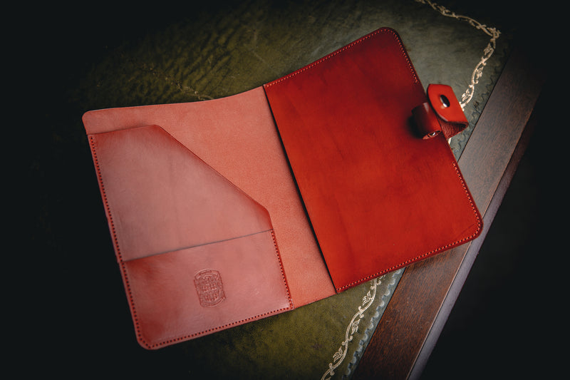 A5 mahogany leather book cover open