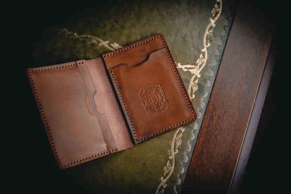 light brown mike leather wallet with coupland crest
