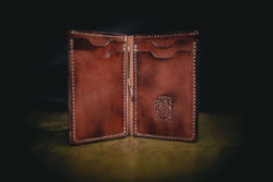 the lorne leather wallet open with coupland crest
