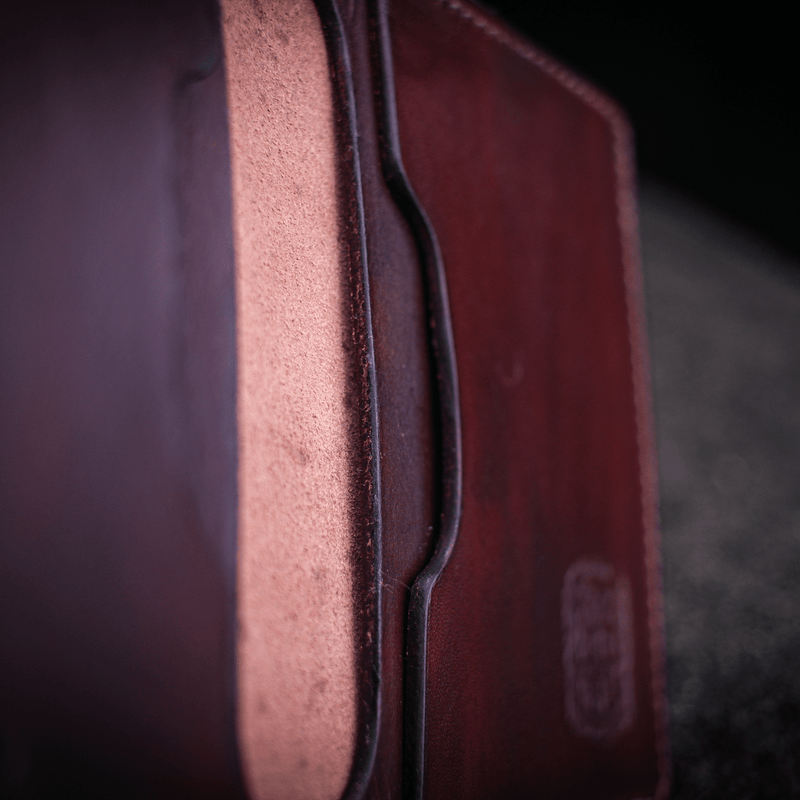 the Rob leather wallet spine close up