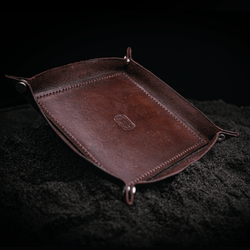 dark brown leather valet tray with coupland crest