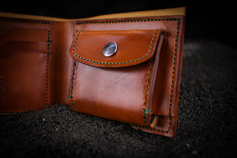 close up of Pete leather wallet pouch