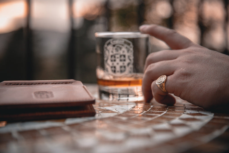 blurred coupland leather whisky tumbler 