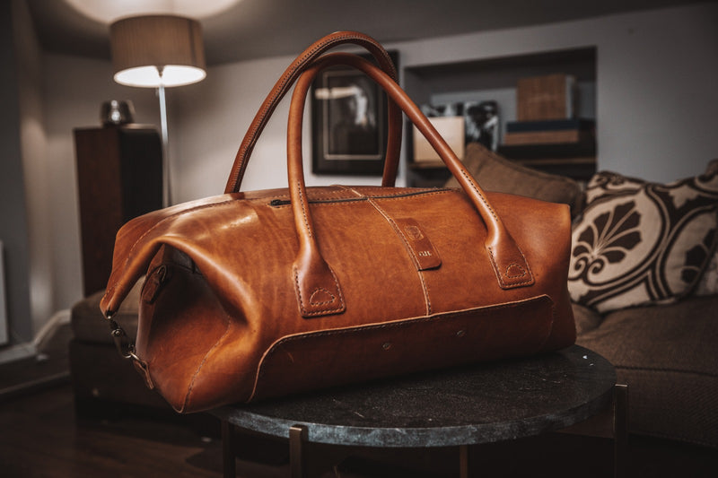 large leather duffle bag
