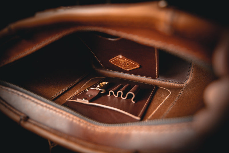 inside the ladies leather tote hand bag with coupland crest