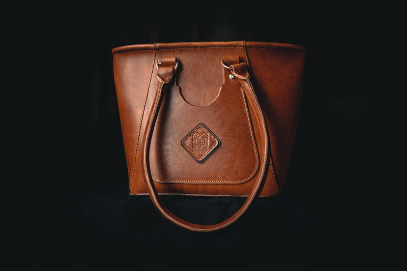 chestnut ladies leather tote hand bag with coupland crest