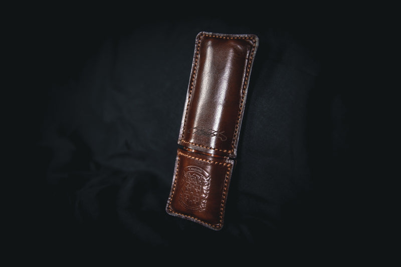dark brown leather double pen holder