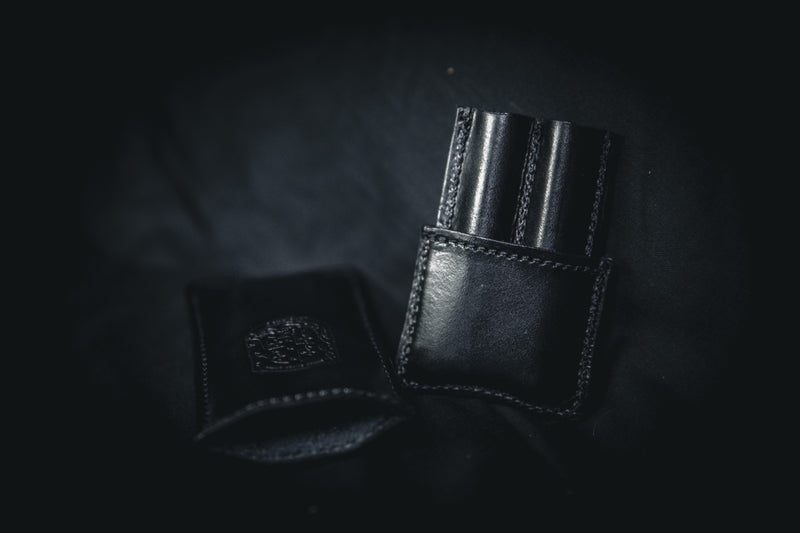 open black leather double pen holder
