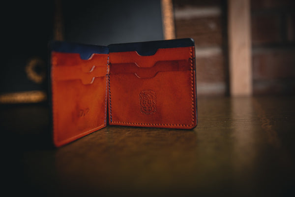personalised Benjamin leather wallet standing 