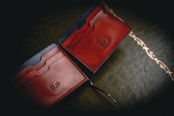personalised Benjamin leather wallet open