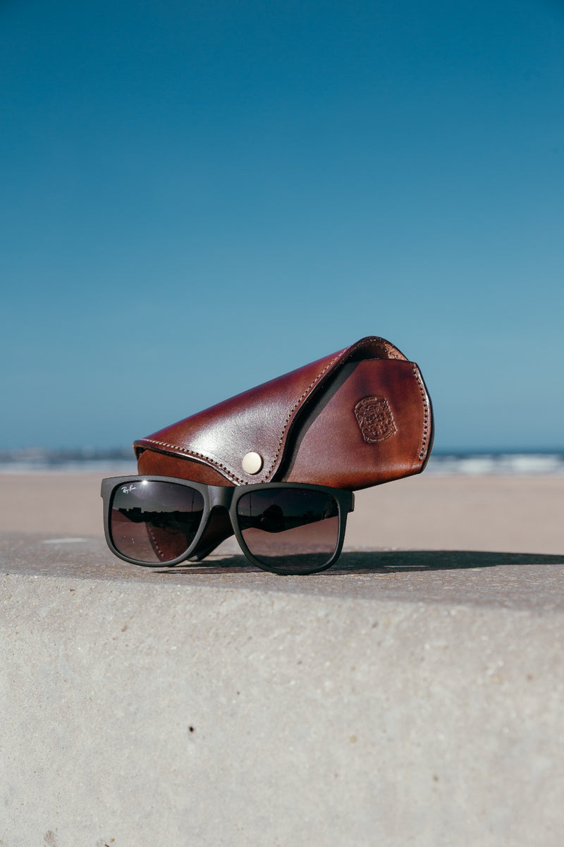 leather sunglasses case with sunglasses